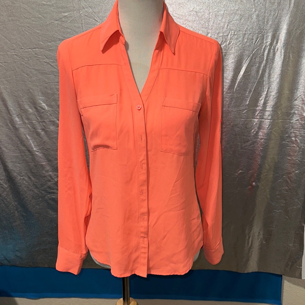 Express Women's Vibrant Coral Button-Down Shirt